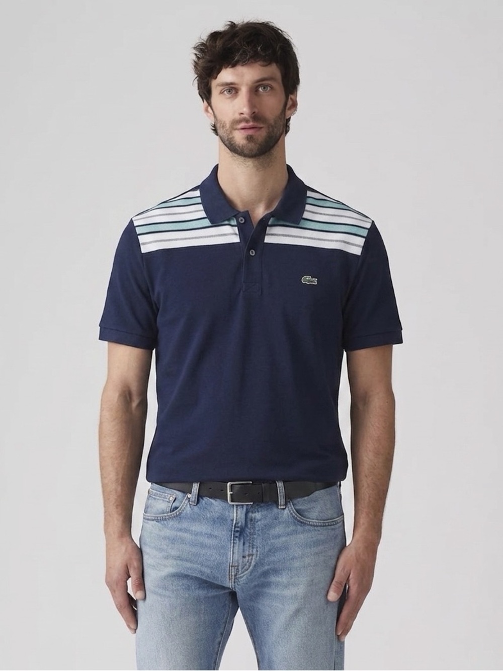 139 LACOSTE Men's Regular Fit Striped Pane Cotton Polo Shirt - Blue, XL